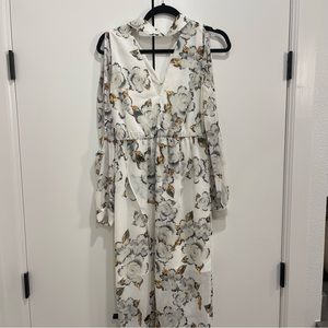 White Long High Low Dress | Floral Print Occasion Dress